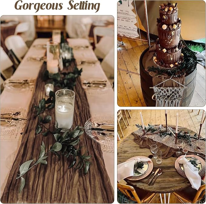 6 Pieces Brown 10FT Cheesecloth Table Runner Boho Gauze Fabric Table Runner - Image 6