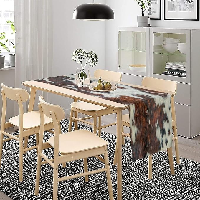Cow Skin Print Table Runner, Rustic Cottage Country Farm Animal Fur Skin - Image 3