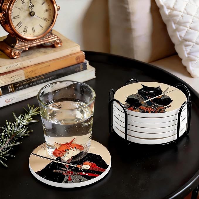 Dooke Coasters for Drinks, Round Absorbent Ceramic Stone Coasters Set of 6 - Image 6