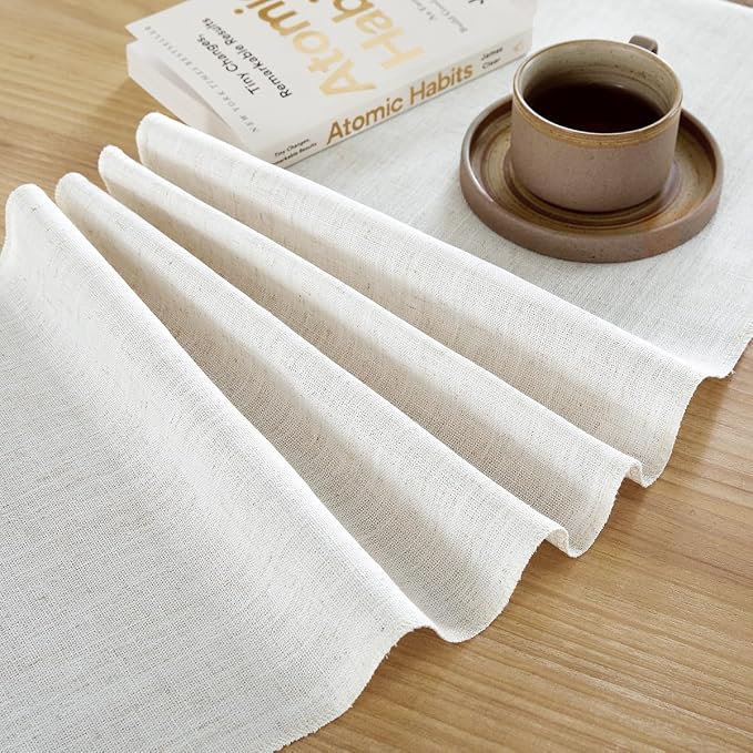 Cotton Linen Table Runner, 13x72 Inch, Off White - Image 5