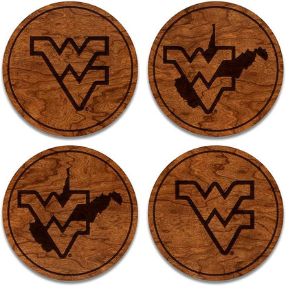 LazerEdge West Virginia Mountaineers Wooden Coaster Set - Cherry Wood - Officially Licensed Product - 4-Pack