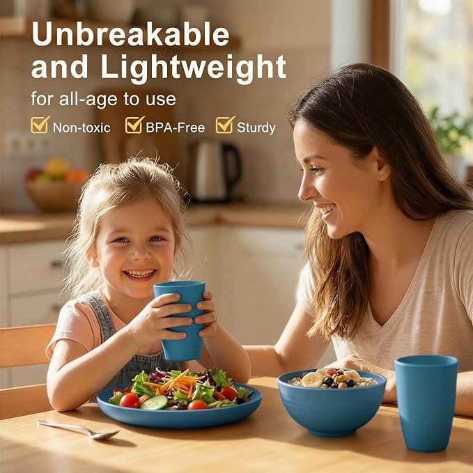 Wheat Straw Dinnerware Sets for 8, Unbreakable Bowl and Plate Set 40 Piece - Image 5