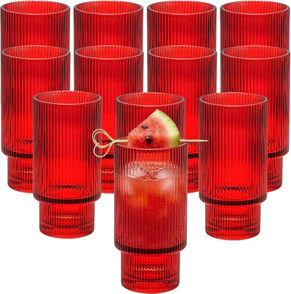 XKXKKE 12 oz Ribbed Drinking Glasses Set of 12, Highball Glass Cups Ridged by XKXKKE
