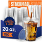 Stack Man Clear Plastic Cups - 20 oz - 100 Pack | Disposable Iced Coffee Cups by StackMan