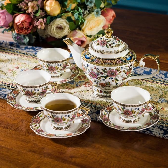 ACMLIFE Fine Bone China Tea Set, 13-Piece English Tea Set - Image 2