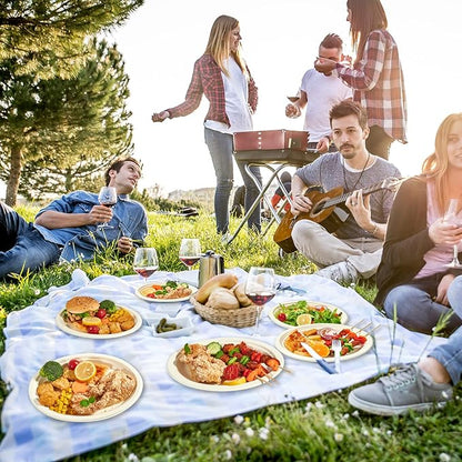 Vplus 100% Compostable Oval Paper Plates 12 inch 125 Pack Super Strong Disposable Paper Plates Bagasse Natural Biodegradable Eco-Friendly Sugarcane for BBQ, Party, Dinner, and Picnic