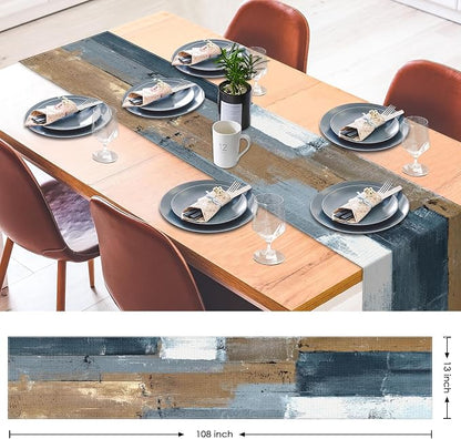 Emvency Table Runner, 13x72 Inch, Abstract Gold Navy | Painting Modern Dining - Image 2