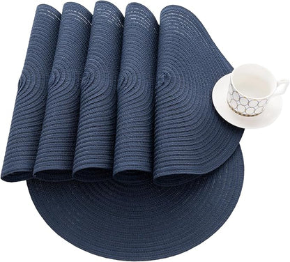 SHACOS Round Placemats Set of 6 Washable 15 inch Circle Polyester Woven Braided - Image 9