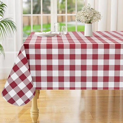 misaya Rectangle Waterproof Vinyl Table Cloth, Buffalo Flannel Backed Tablecloth, Wipeable Plastic Table Cover for Valentine's Day, Dinner, Kitchen, Outdoor (54" x 78", Burgundy and White)