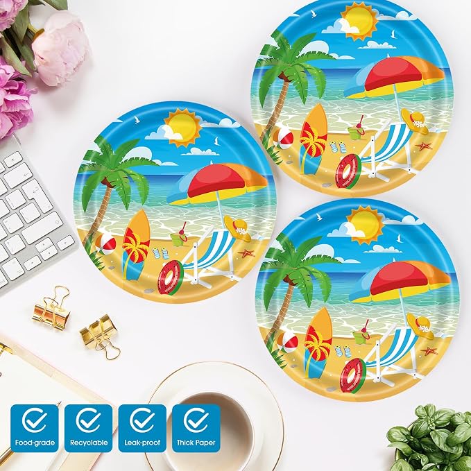 40 Pcs Beach Plates and Napkins, Summer Beach Party Supplies, Serves 20 | - Image 3