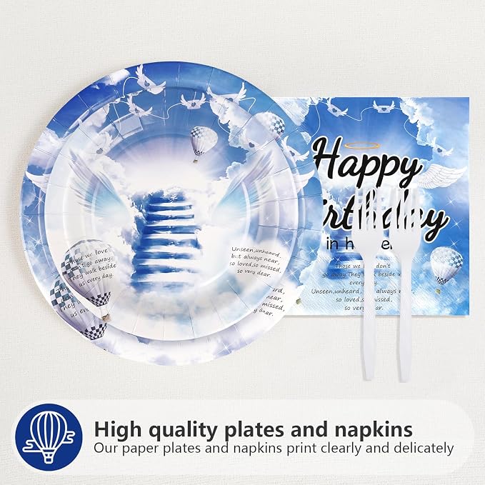 96 Pcs Happy Birthday in Heaven Party Decorations, Serves 24 | Funeral - Image 2