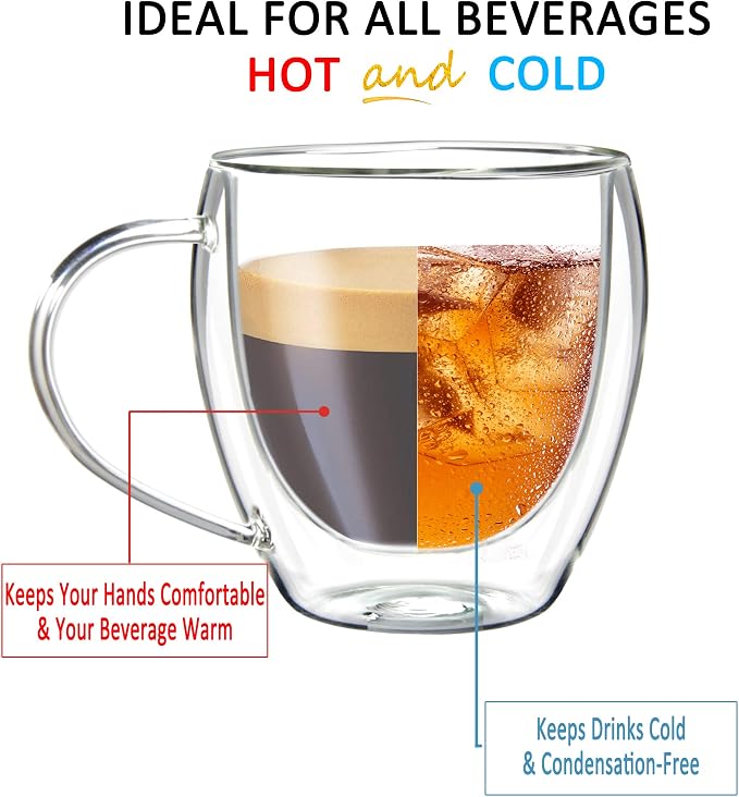Youngever 2 Pack Glass Coffee Cups, Double Wall Thermo Insulated Coffee Cups - Image 3