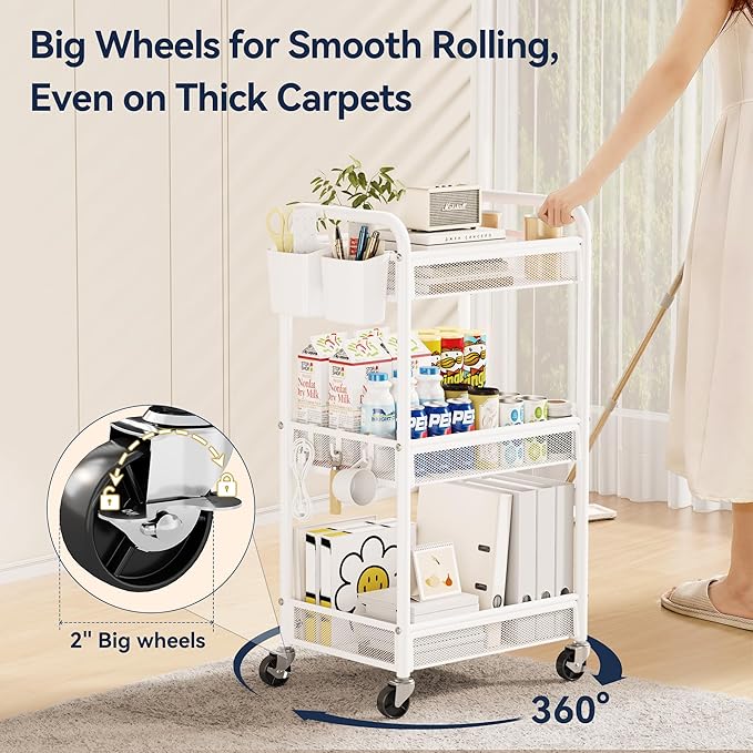 3 Tier Metal Rolling Cart, Art Workspace, Bedside Storage - Image 4