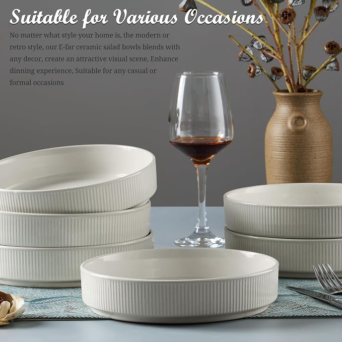 E-far Pasta Bowls Set of 6, 35oz Large Salad Bowl Plate - Image 8