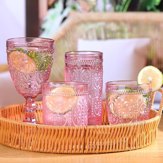 abrwyy Pink Drinking Glasses, 12oz Pink Glassware, Vintage Glassware | - Image 4
