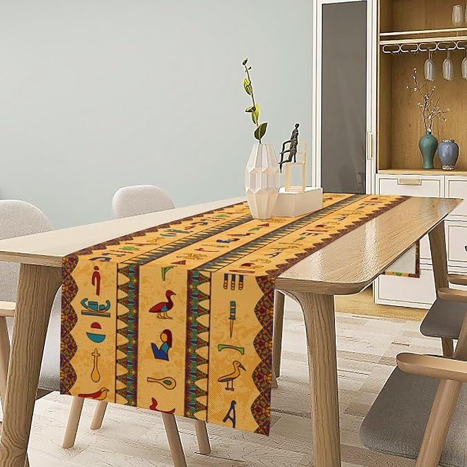 Vintage Ancient Egypt Table Runner Retro Old Egyptian Hieroglyphics Floral - Image 2