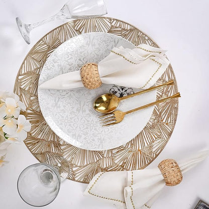 ALPHA Living HOME Farmhouse Napkin Rings - Rustic Natural Cane & Jute Serviette Holders for Elegant Table Decor, Weddings, Thanksgiving, and Everyday Dining- Set of 12 (Natural)