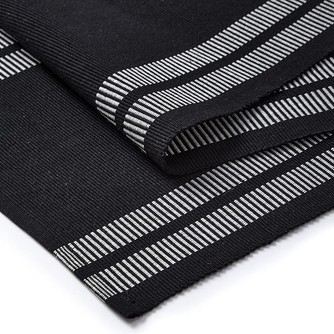 Encasa XO Table Runner, Yarn Dyed Ribbed Cotton 13"x72" | Ladder Black - Image 5
