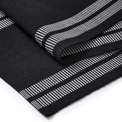 Encasa XO Table Runner, Yarn Dyed Ribbed Cotton 13"x72" | Ladder Black - Image 5