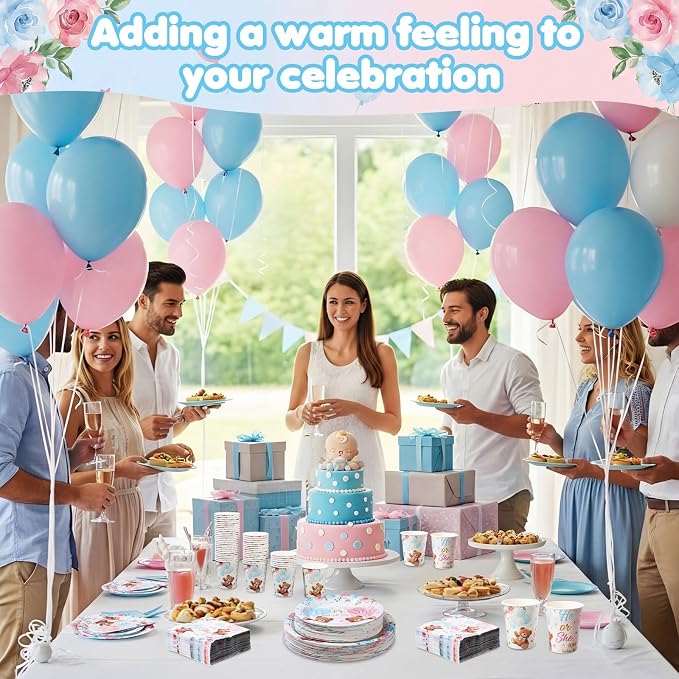 Funnymoom 250 Pcs Bear Gender Reveal Paper Plates and Napkins Party Supplies - Image 5