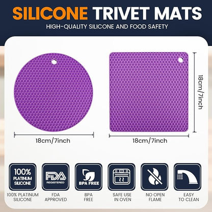 Silicone Trivet Mats 4 Heat Resistant Pot Holders Multipurpose Non-Slip Hot Pads - Image 2