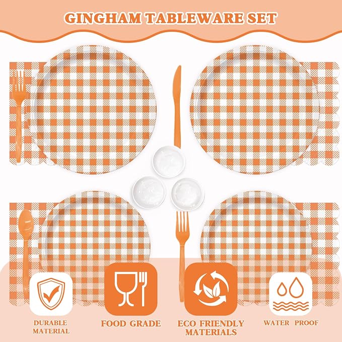 Vyntra Checkered Gingham Paper Plates and Napkins Set - Image 4