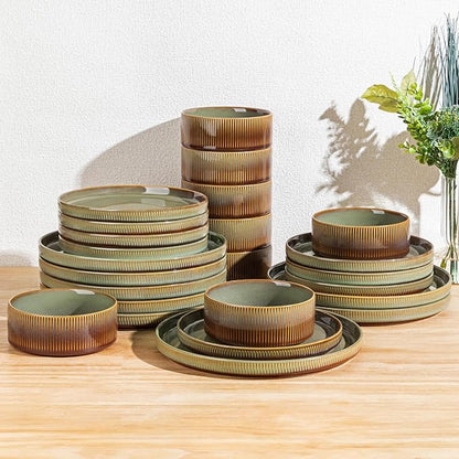 Ceramic Dinnerware Set for 8, 24-Piece Plates and Bowls Set | Lightweight by TheTerra