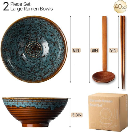 8 Inch Ceramic Ramen Bowl Set of 2, 40oz Japanese Bowls - Image 2