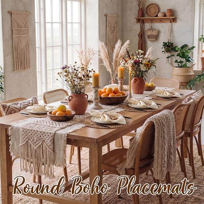 12 Pcs 15'' Burlap Boho Woven Placemat Wood Bead Napkin Rings - Image 7