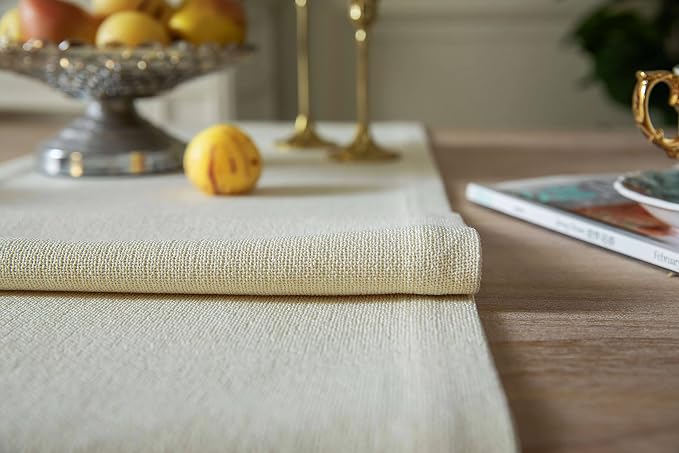 Burlap Style Farmhouse Table Runner, 14x48 Inches Cream | Thick Durable Fabric - Image 5