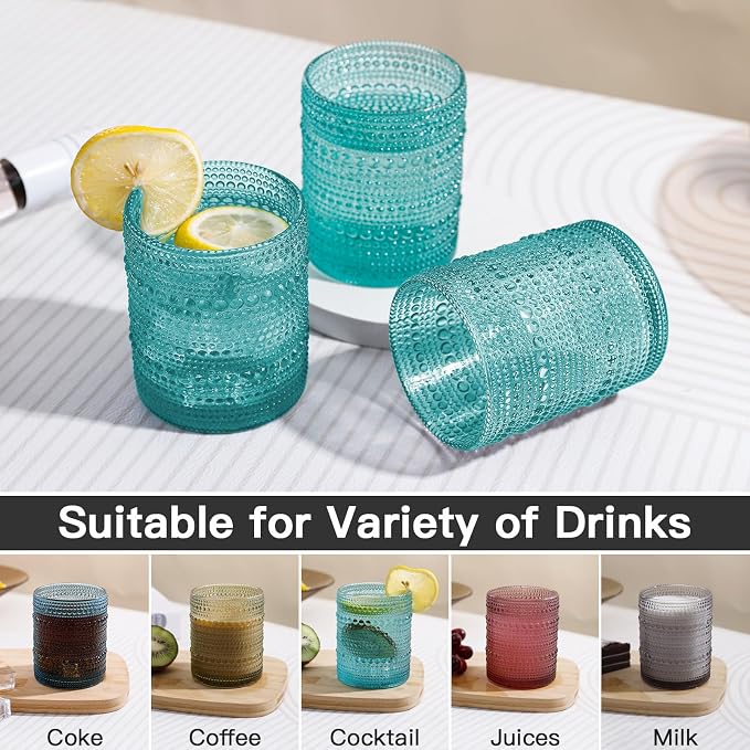 JOVGANK Mint Green Vintage Hobnail Drinking Glasses Set of 6, Embossed Water - Image 5