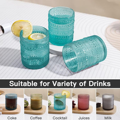 JOVGANK Mint Green Vintage Hobnail Drinking Glasses Set of 6, Embossed Water - Image 5