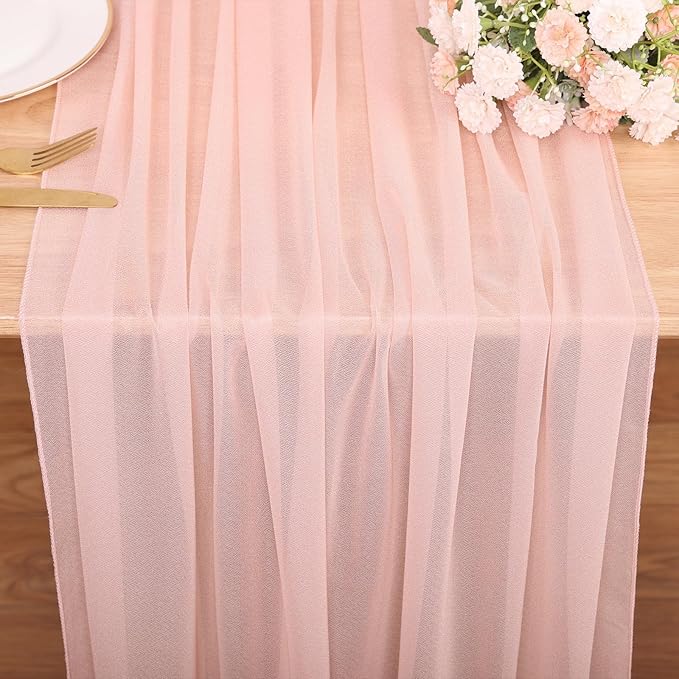 10FT Peach Pink Chiffon Table Runner 30x120 Inches Boho Rustic Sheer Fabric by SAJOO