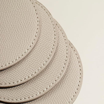 OLETHA Aesthetic Round Drink Coasters, Ivory | Faux leather coasters - Image 4