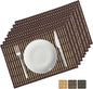 ANDSTAR Set of 8 Pcs Bamboo Placemats with Fabric Border Sushi Rolling Mat Japanese Style Natural Anti-Slip Bamboo Placemats Washable Heat-Resistant Table Mats for Dining Room and Kitchen（Brown）