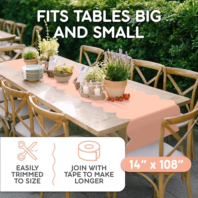 Peach Scallop Table Runner, Disposable Plastic, 5 Pack - Image 4