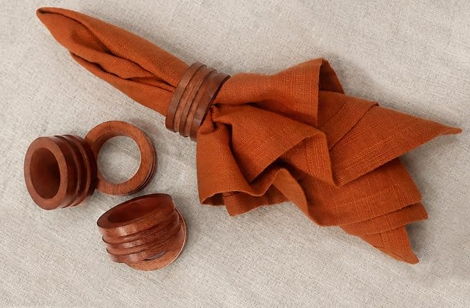 COTTON CRAFT Solid Wood Fluted Ribbed Napkin Rings - Image 4