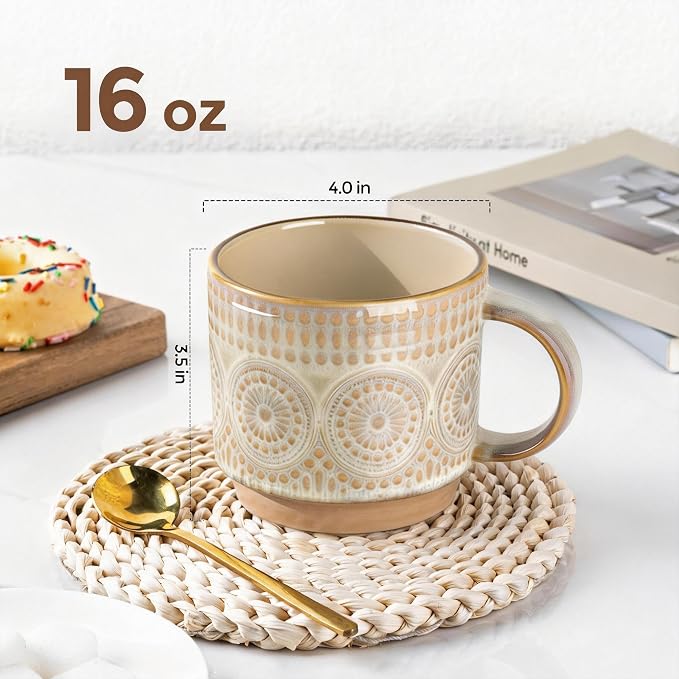 GBhome 16 oz Coffee Mugs Set of 4, Stackable Ceramic Coffee Cups Set | Modern - Image 2