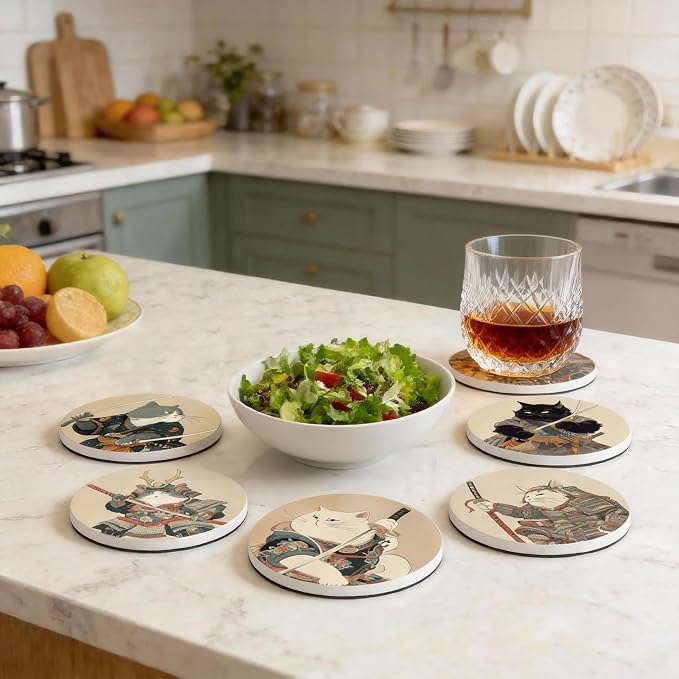 Dooke Coasters for Drinks, Round Absorbent Ceramic Stone Coasters Set of 6 - Image 3