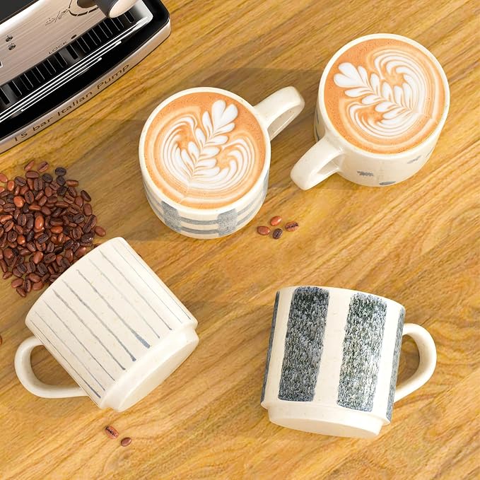 Pilnocok Ceramic Coffee Mugs Set of 4, 10 oz Blue and White Pattern Cups | - Image 5