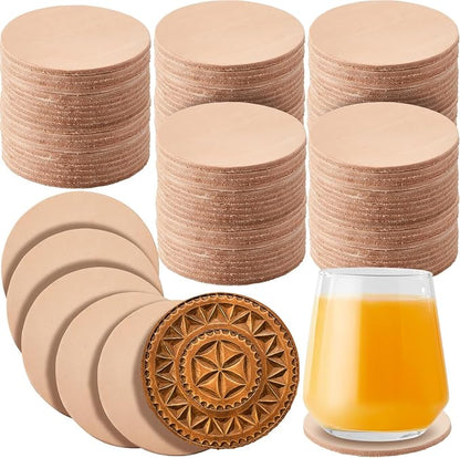 Bulyoou 50 Pcs Round Vegetable Tan Leather Coaster 3-3/4" Circular Tooling | by Bulyoou