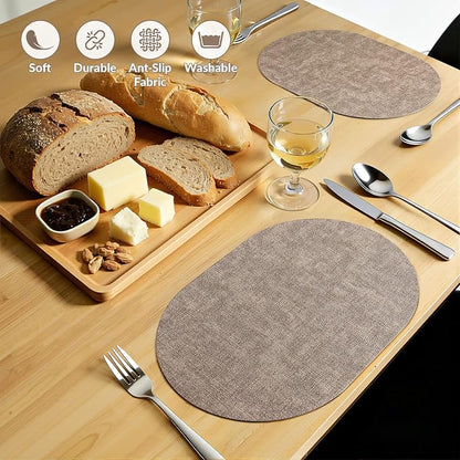 Placemats Set of 6, 11.8 x 17 Inch, Light Brown | Heat Resistant Oval Faux - Image 6