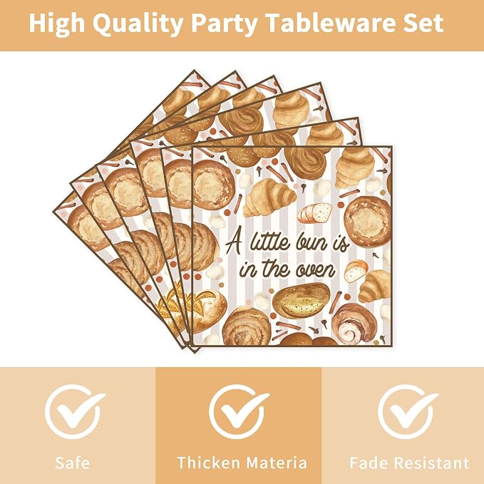 96 Pcs Bun in the Oven Baby Shower Decorations, Bakery Theme Plates Napkins - Image 4