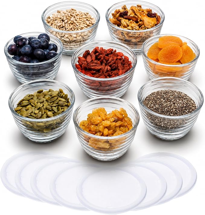 Libbey Small Glass Bowls with Lids Set of 8, Food Storage Prep Containers | Set by Libbey