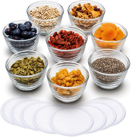 Libbey Small Glass Bowls with Lids Set of 8, Food Storage Prep Containers | Set by Libbey