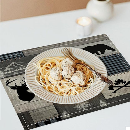 Bear Moose Deer Placemats Rustic Wildlife Moose Forest Animal Cabin Lodge Lake Pine Heat-Resistant Linen Table Place Mats for Dining Kitchen Country Camp Style Farmhouse Decor 6 PCS, Countryside-8