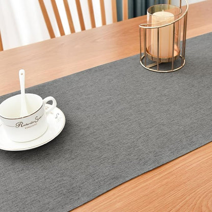 Faux Linen Small Table Runner Water Resistant 13 x 36 in, Charcoal | Farmhouse - Image 7
