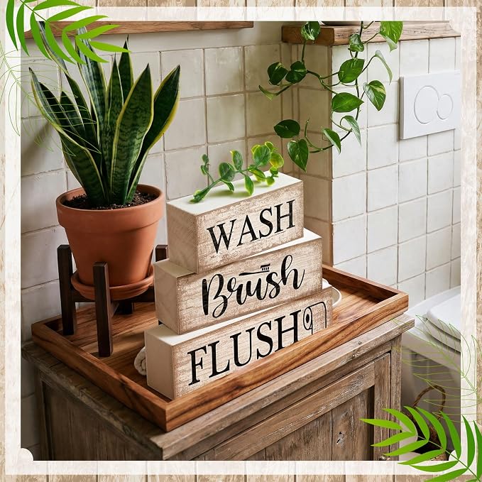 Moucuny 4 Pcs Farmhouse Bathroom Decor and Accessories Rustic Bathroom Shelf - Image 6