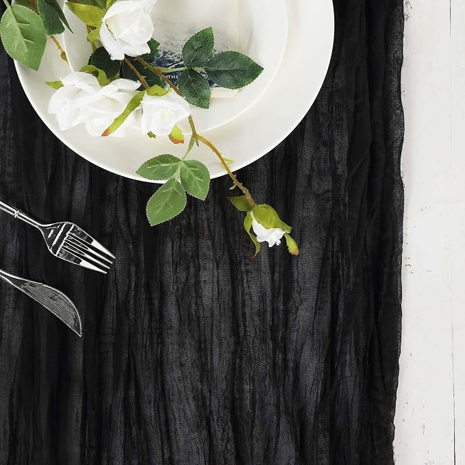 Efavormart 10ft Black Gauze Table Runner - Image 5