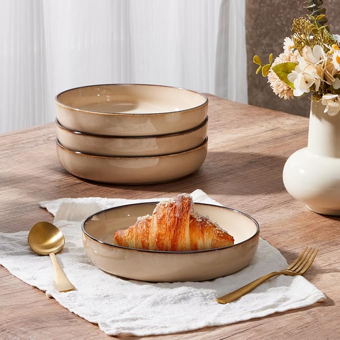 E-far Stoneware Pasta Bowls Set of 4, 35oz Double Reactive Glaze | Wide & - Image 7